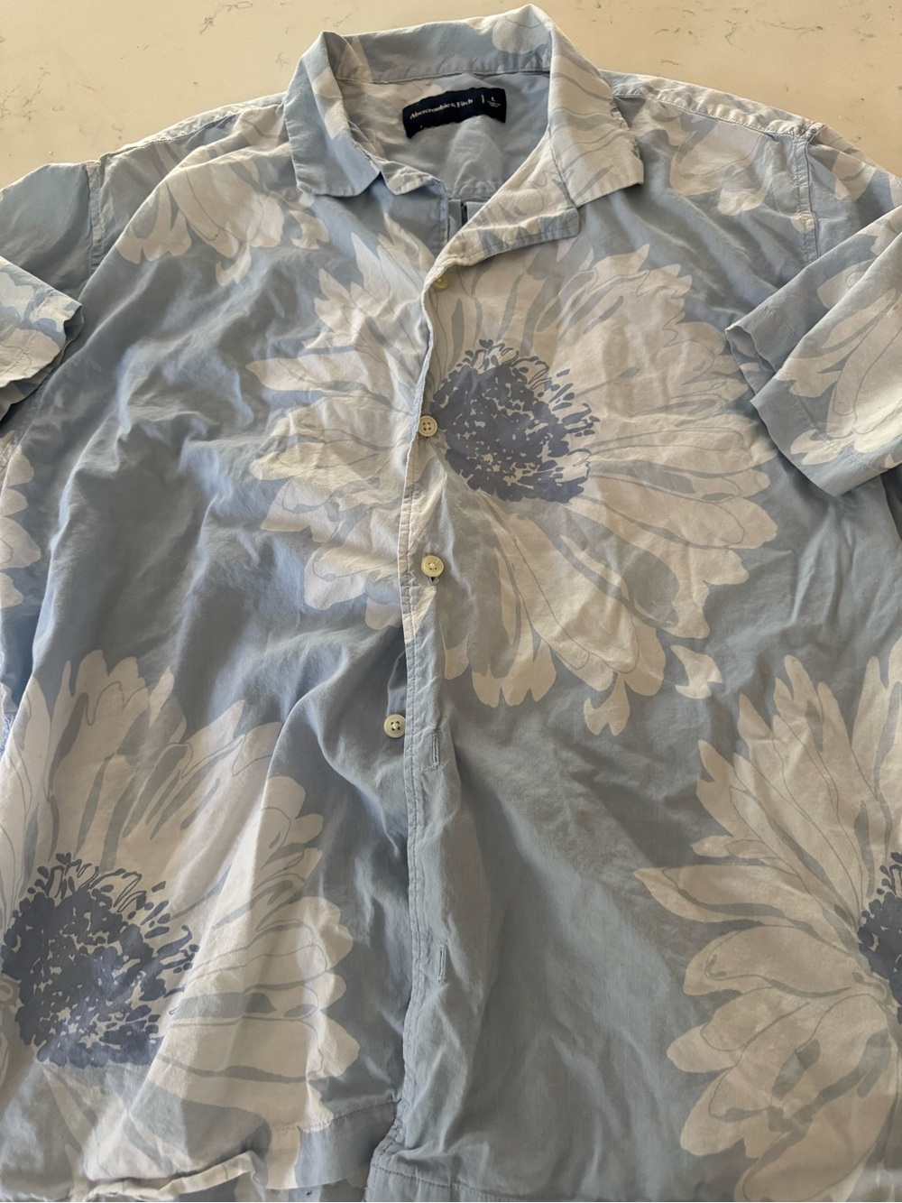 Abercrombie & Fitch Light Blue and White Floral Short-Sleeve Button-Up Shirt